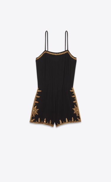 Jumpsuit in silk sablé and embroidered braid